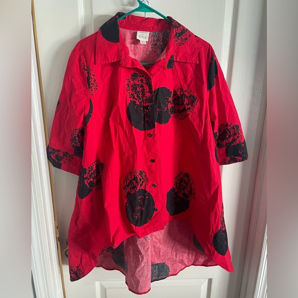 Truth + Style Red and Black Casual Button Down Shirt